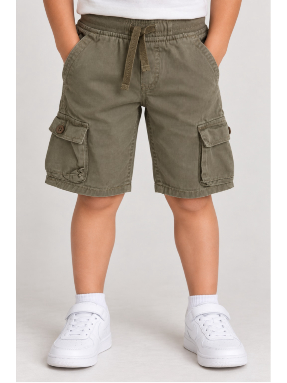 Quad Seven Boys Khaki Cargo Shorts Size 5 Cotton Adjustable Drawstring